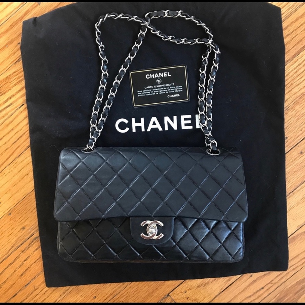Authentic Chanel double flap quilted lambskin